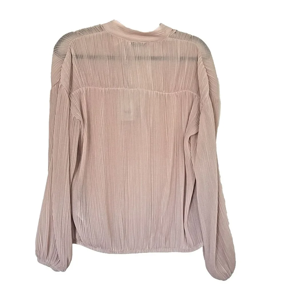 New Mint Velvet Blouse Size S Neutral Pink Crinkle Long Sleeve Elegant Pleated - Picture 3 of 7